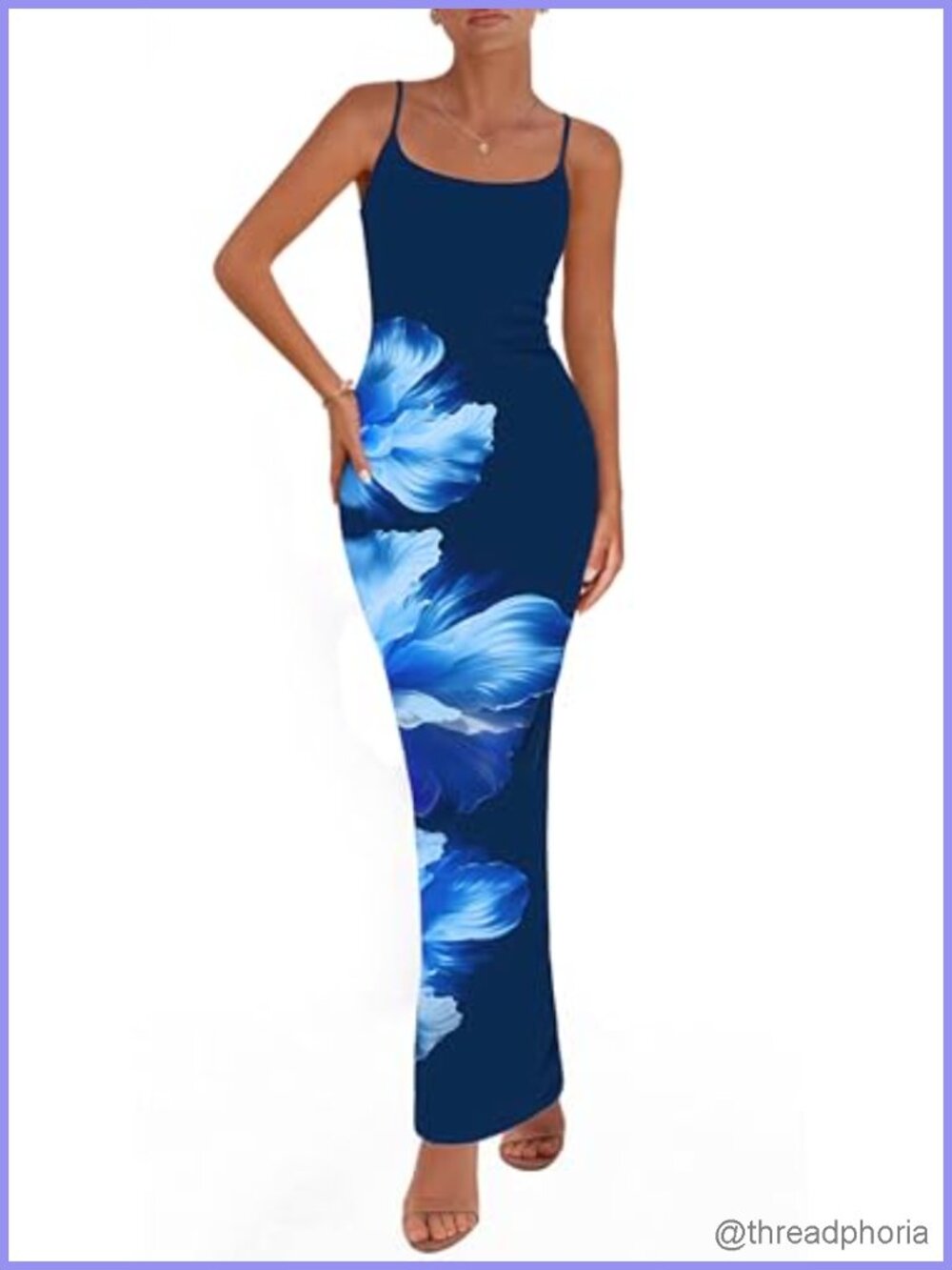 Spaghetti Strap Floral Bodycon Maxi Dress